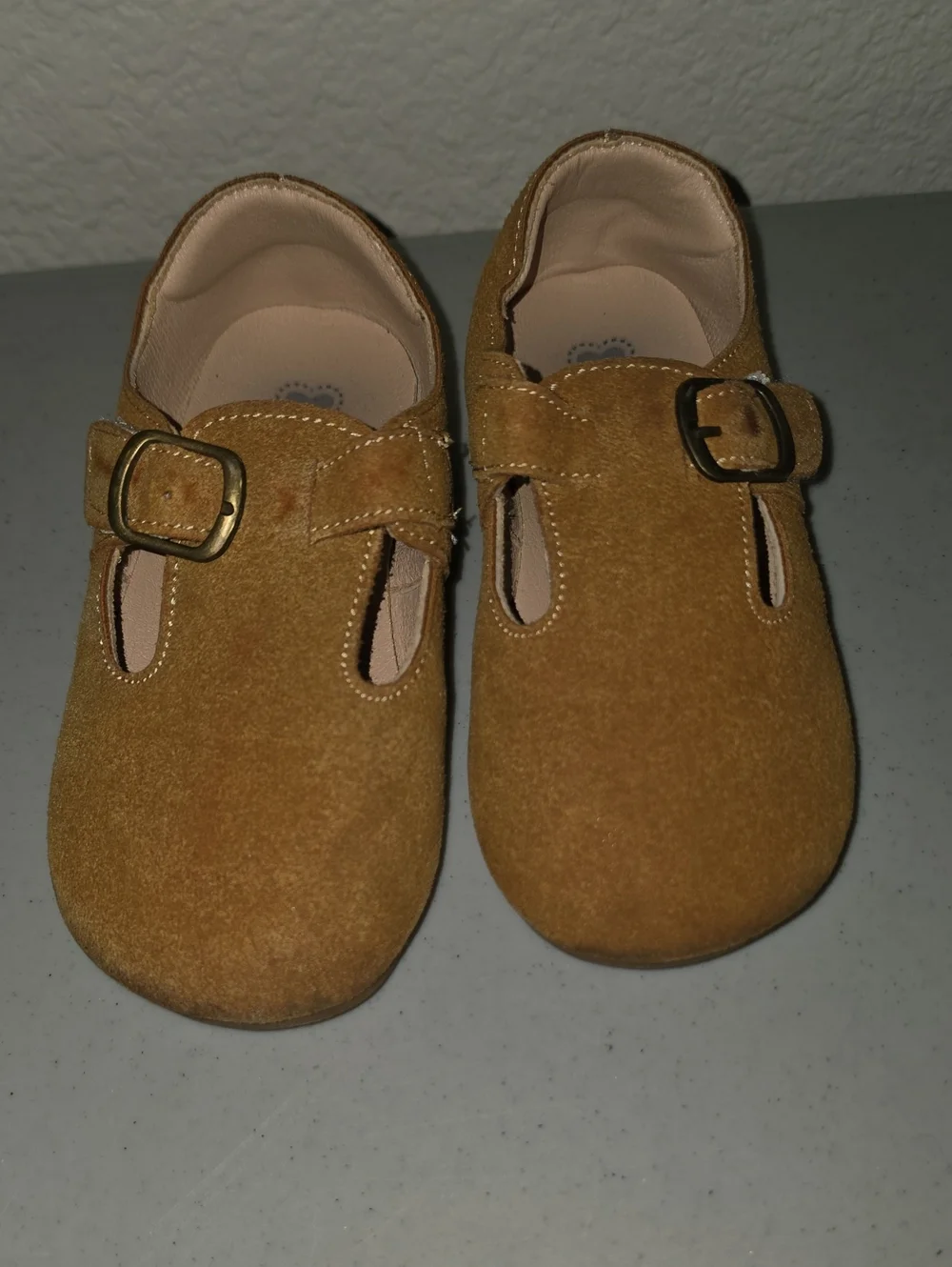 Kids Classic Suede Buckle Shoes in Tan